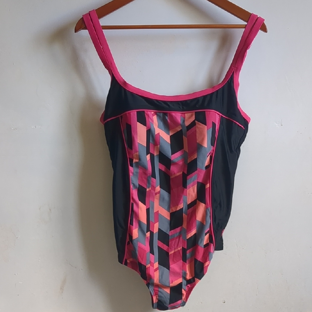 Roots Bathing Suit Geometric Pink and Black Women's Swimsuit 12